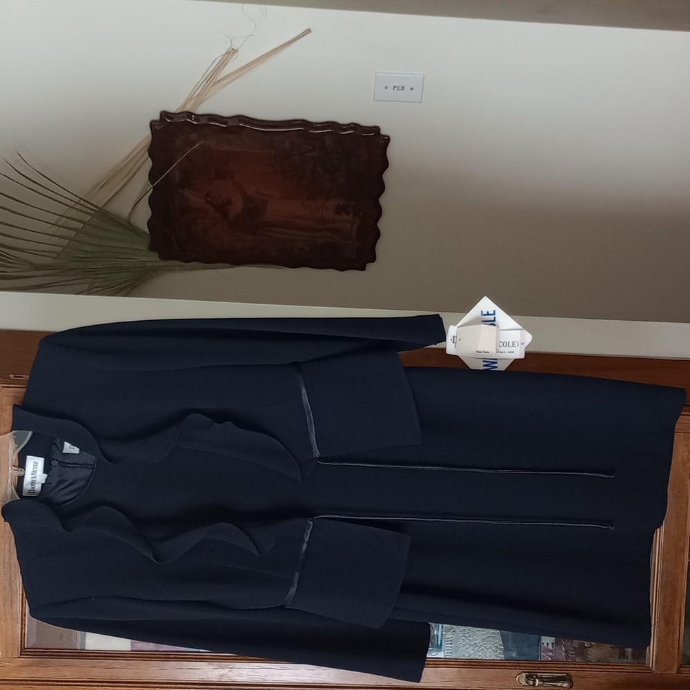 NWT DANNY NICOLE Navy Blue 2piece dress / ruffle tie blazer